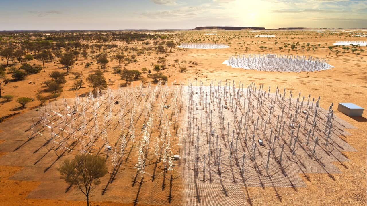 Composite image of the SKA-Low telescope in Western Australia.