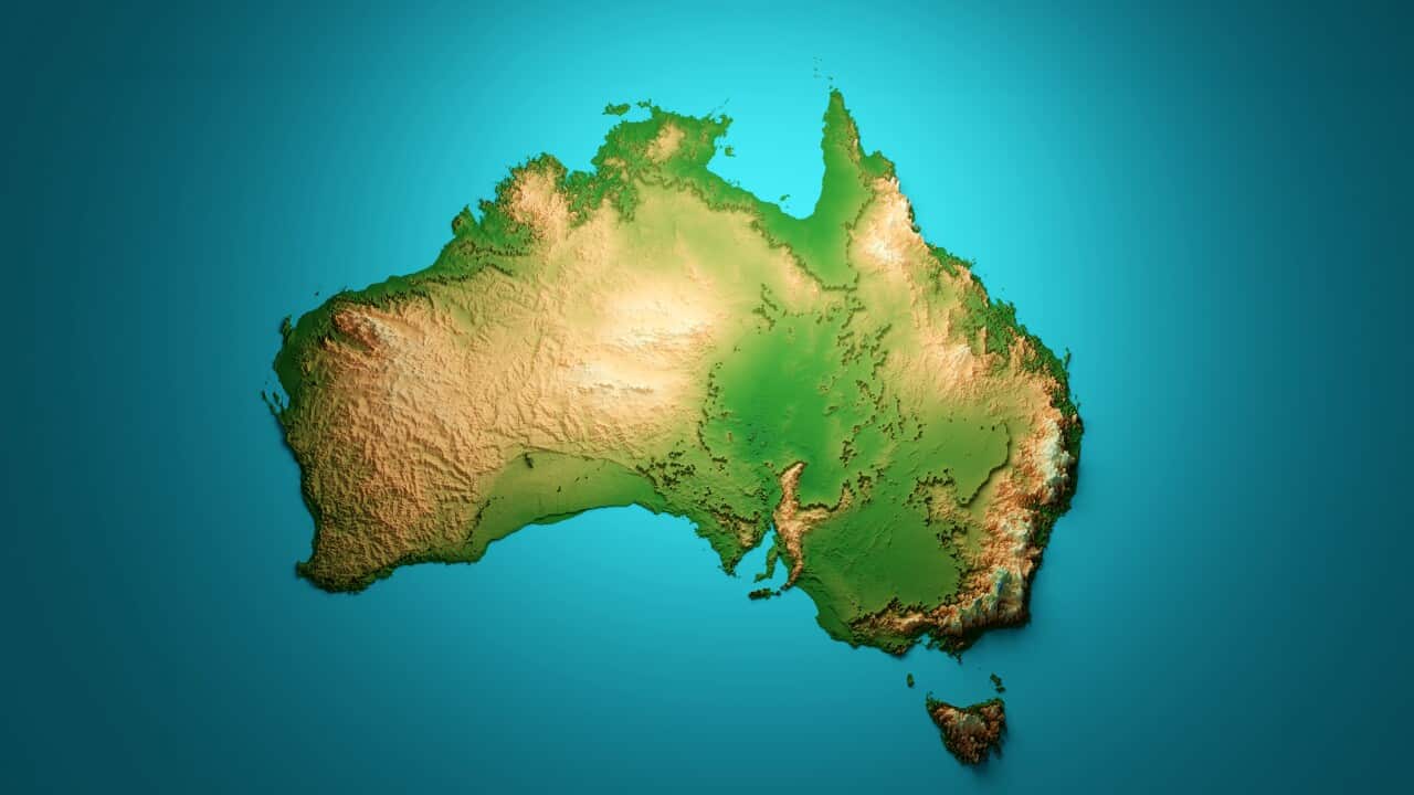 Australia Map with hills and elevation , Digitally Generated