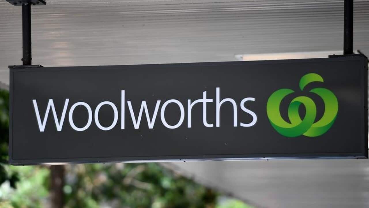 This is a close up of a Woolworths supermarket sign in Sydney.