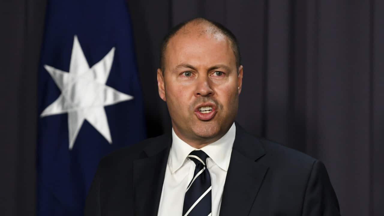 Treasurer Josh Frydenberg addresses the media during a press conference