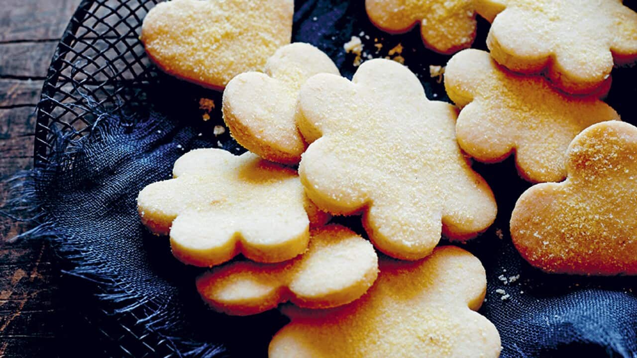 Crunchy lemon and polenta shortbread flowers
