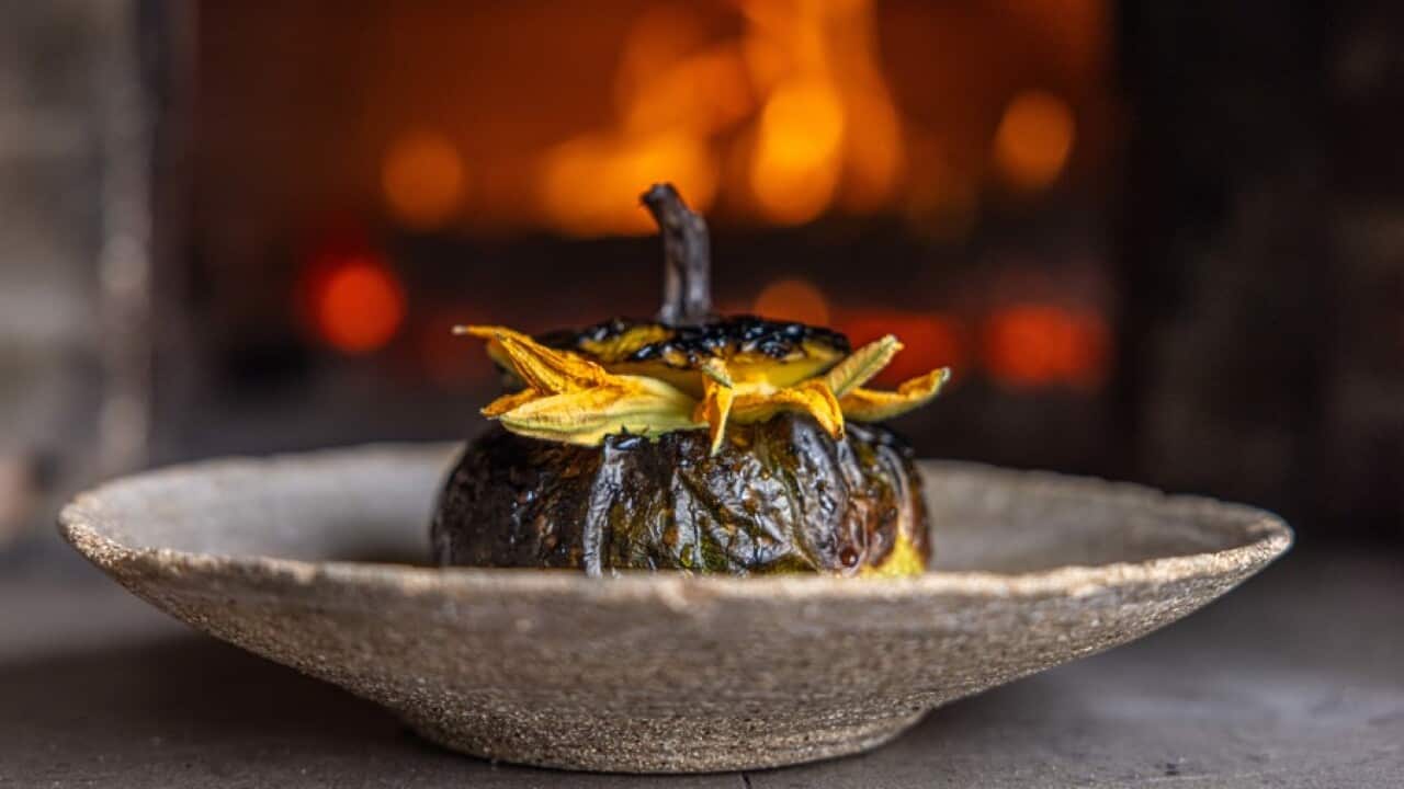 Ricky’s broken rice porridge, Tiger prawn, smoked butter and rainforest honey glazed pumpkin