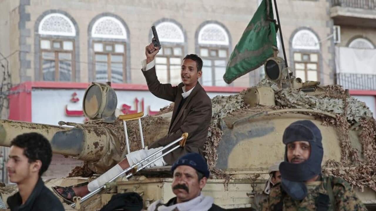 A file image of some Houthi rebels in the capital Sanaa
