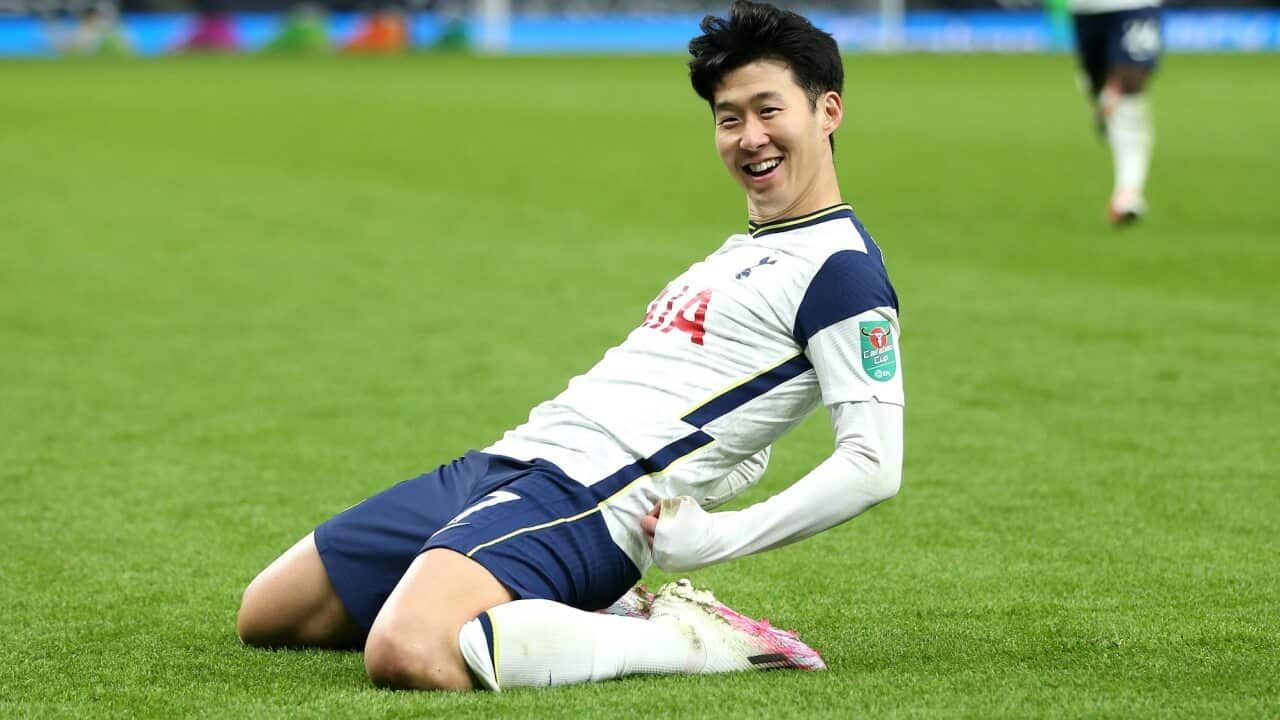 Son Heung-min celebrates a goal for Tottenham Hotspur