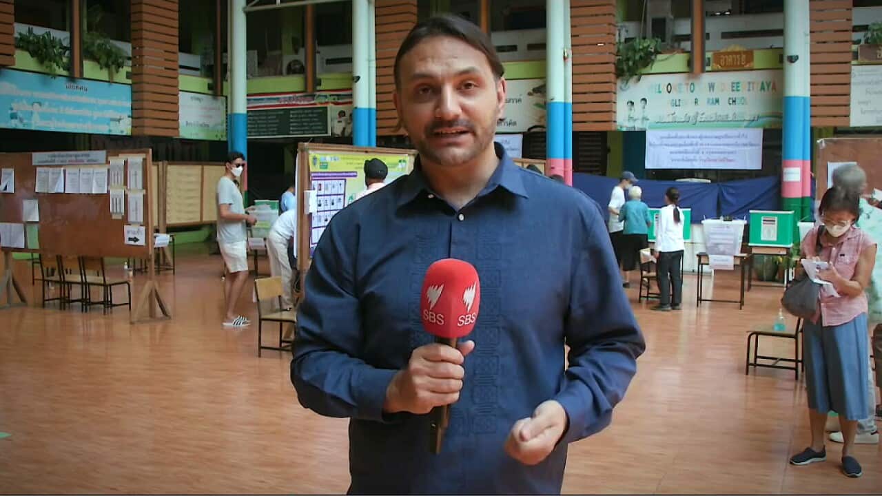 SBS Asia correspondent Aaron Fernandes covering the Thai election in Bangkok (SBS).jpg
