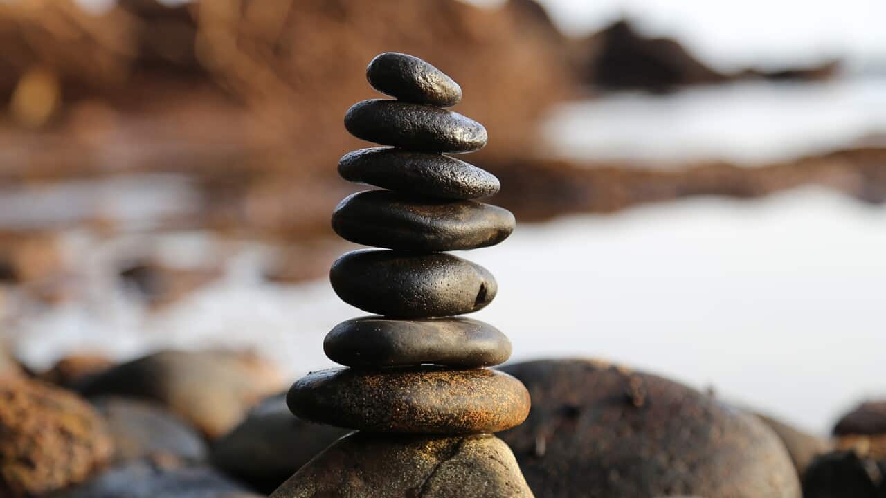 Pile of stones near water