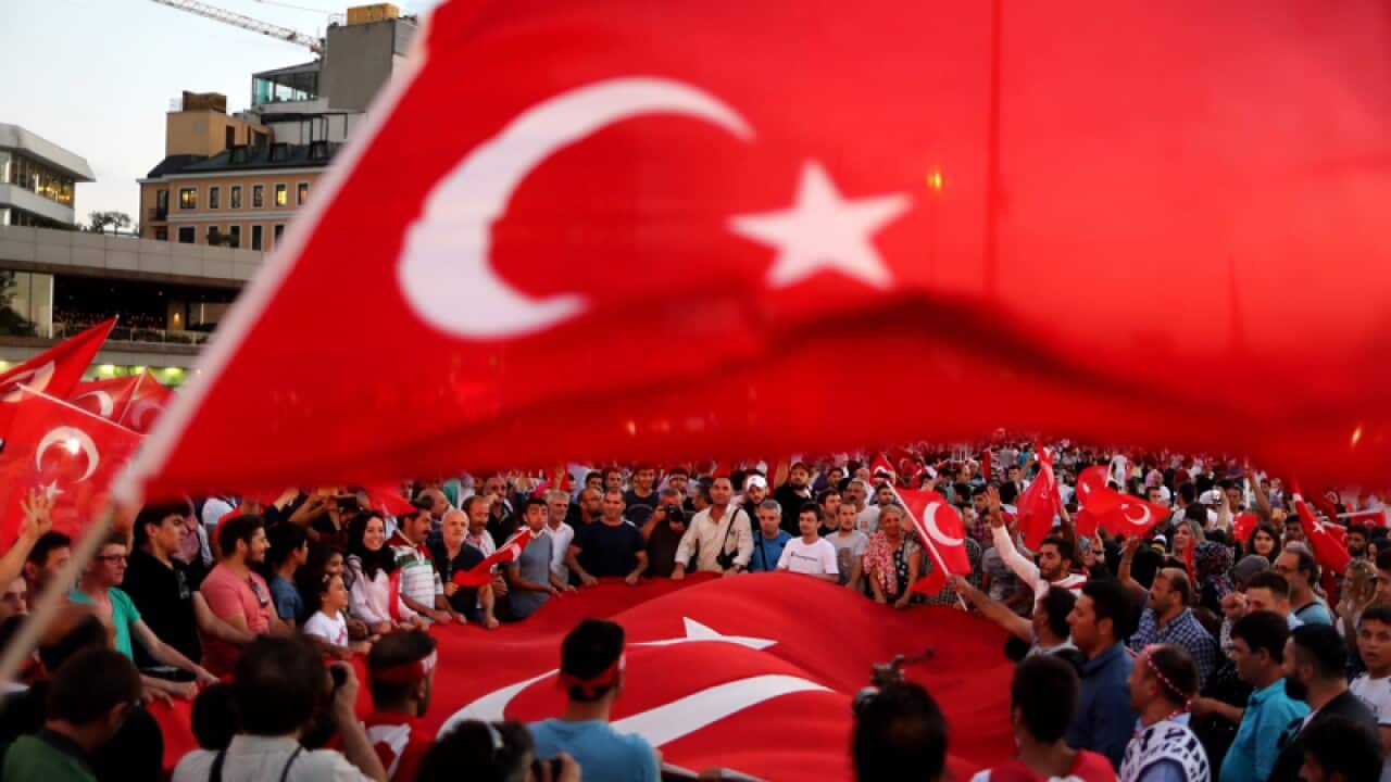 Turkish flags during a demonstration