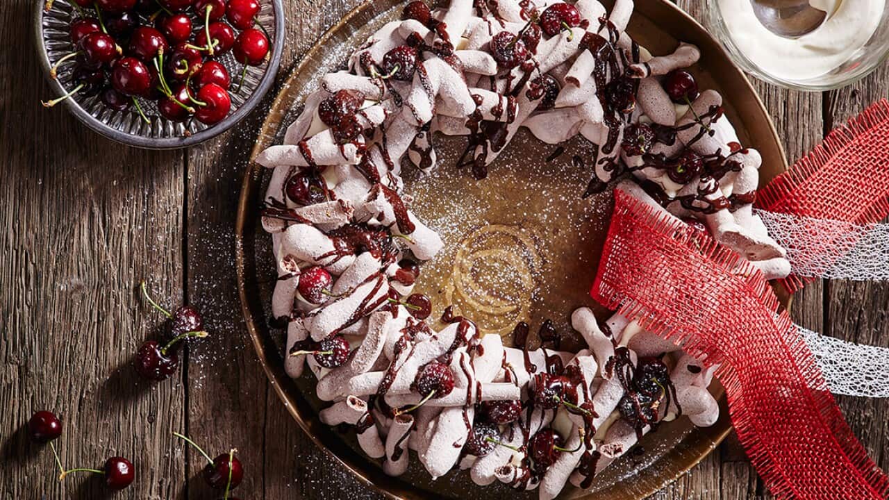 Meringue twig Christmas wreath SBS Food