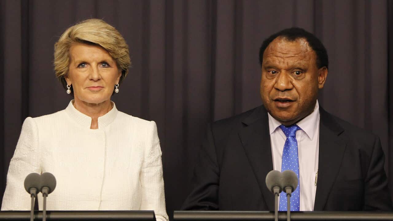 Foreign Affairs Minister Julie Bishop and her Papua New Guinea counterpart Rimbink Pato during a press conference at the 2013 Australia-Papua New Guinea Ministerial Forum at Parliament House in Canberra (AAP Image/Daniel Munoz) 