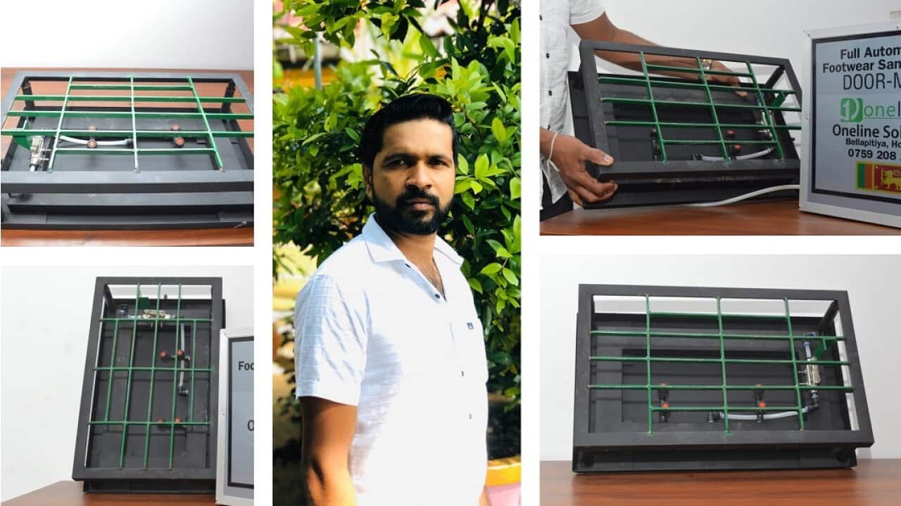 A Sri Lankan youth has produced a Fully Automated Footwear Sanitization Door Mat