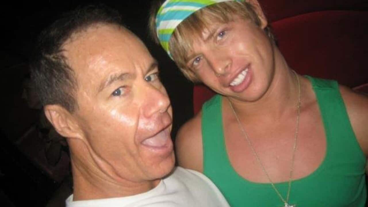 File image of Matthew Leveson (right) from Cronulla with older gay lover Michael Atkins. 