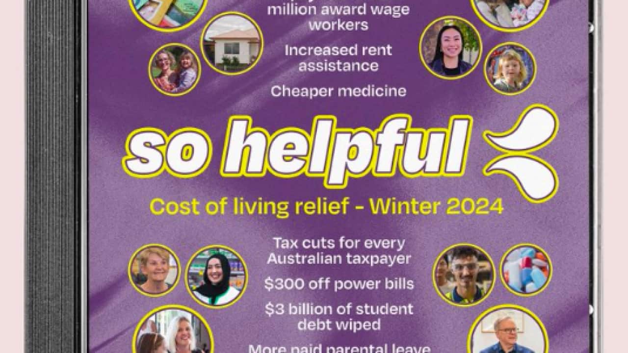 A picture of Anthony Albanese's post on X, a mock-up of a So Fresh album cover, with the words changed to "so helpful", accompanied by a list of his government's cost-of-living initiatives.