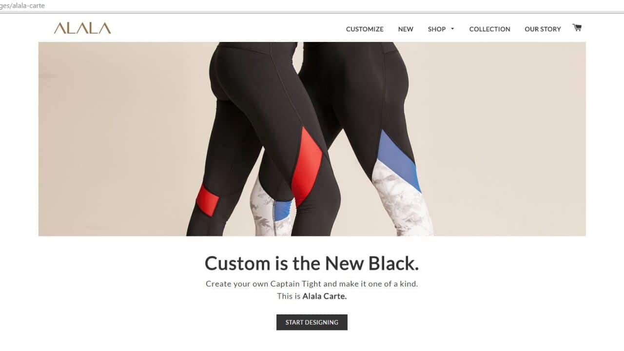 alala customisable active wear activewear screen capture