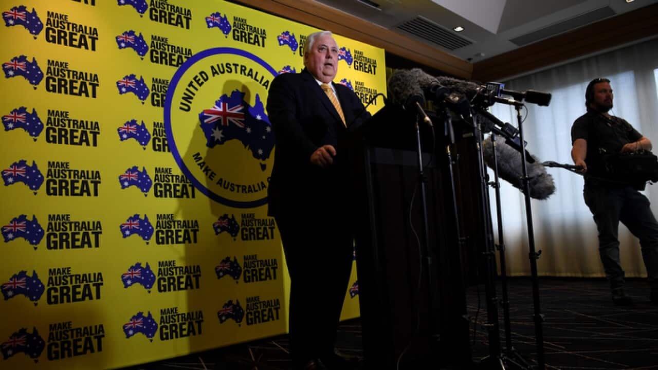 Clive Palmer, leader of the United Australia Party (UAP) at a press conference in Brisbane