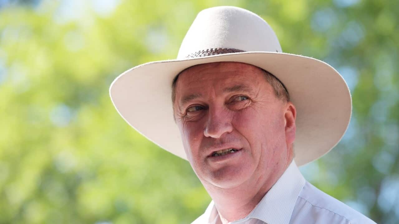 Former Deputy PM Barnaby Joyce visits a pre-polling station while on the campaign trail in Armidale