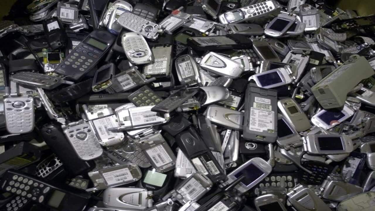 Cell phones are shown in a box