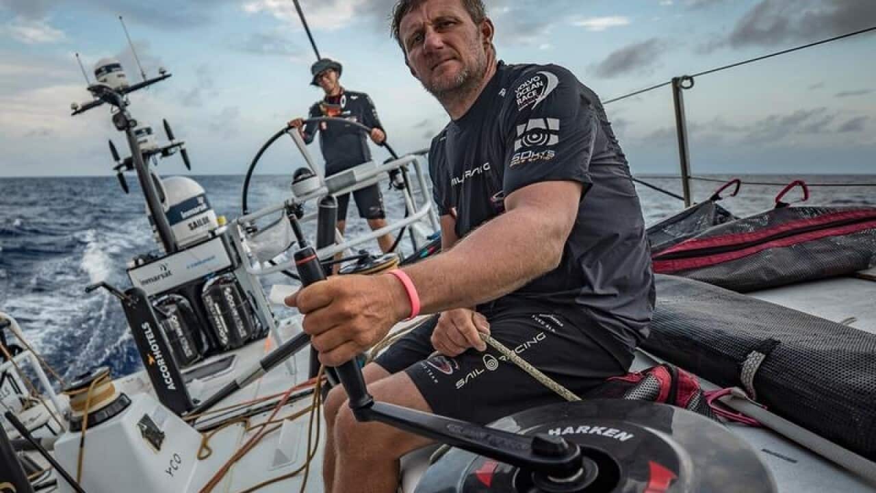 A supplied image of yachtsman John Fisher aboard Team Sun hung Kai.