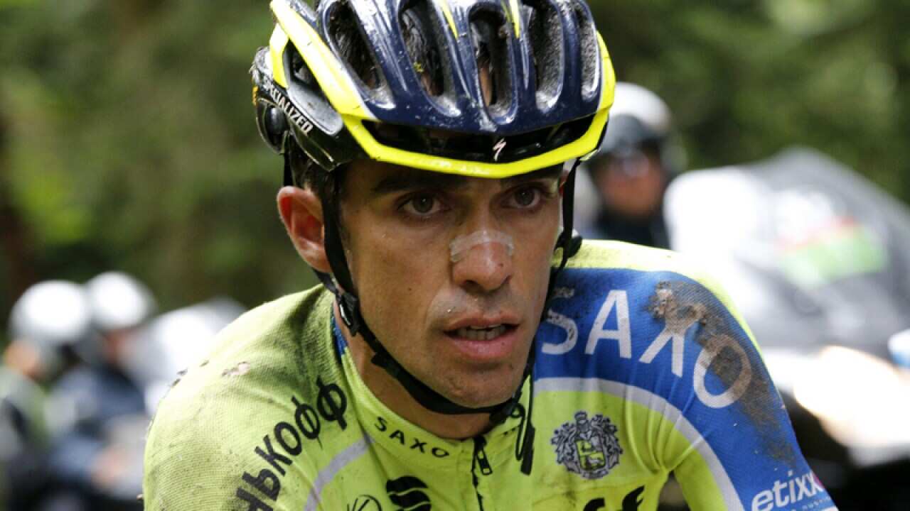 Alberto Contador rides in the Tour De France.
