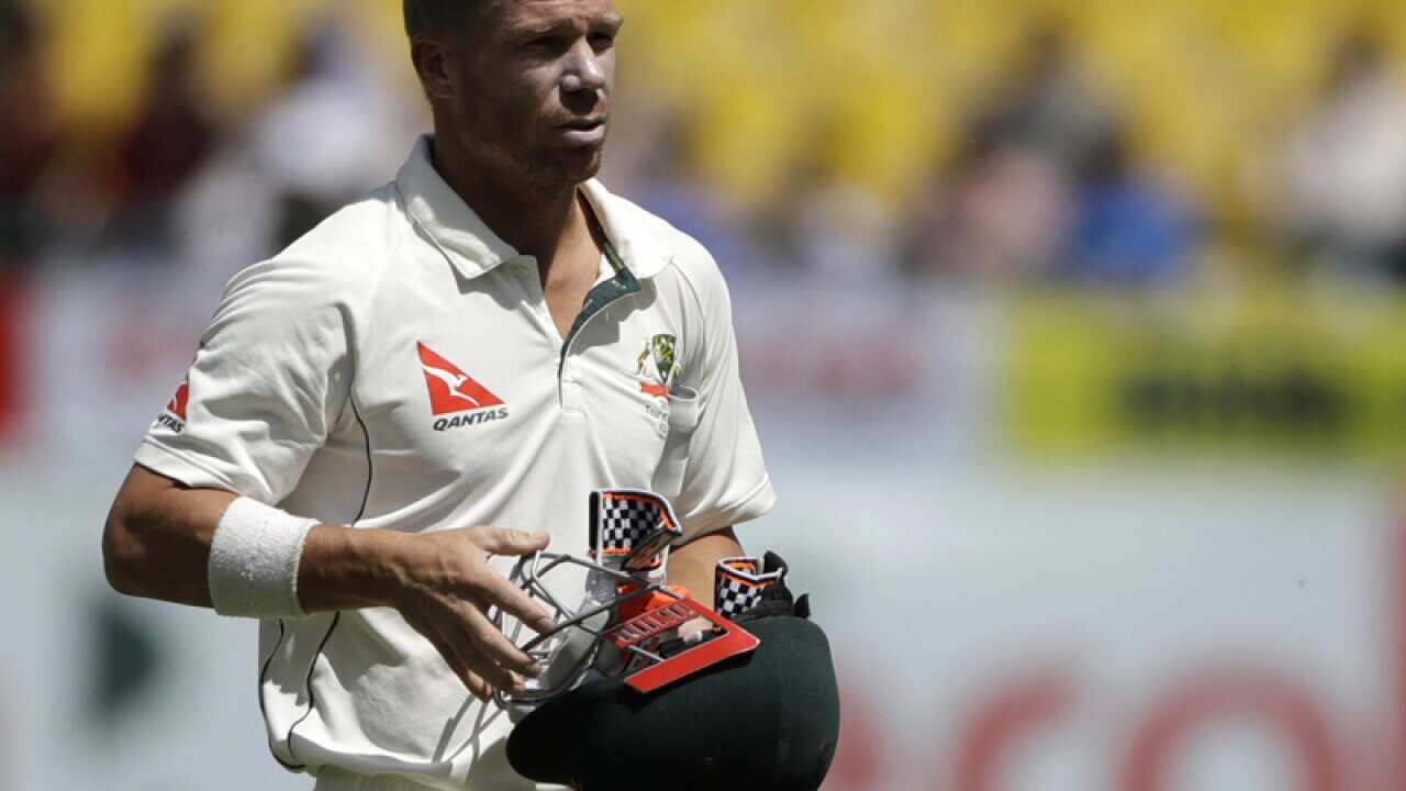 Australia's David Warner leaves ground