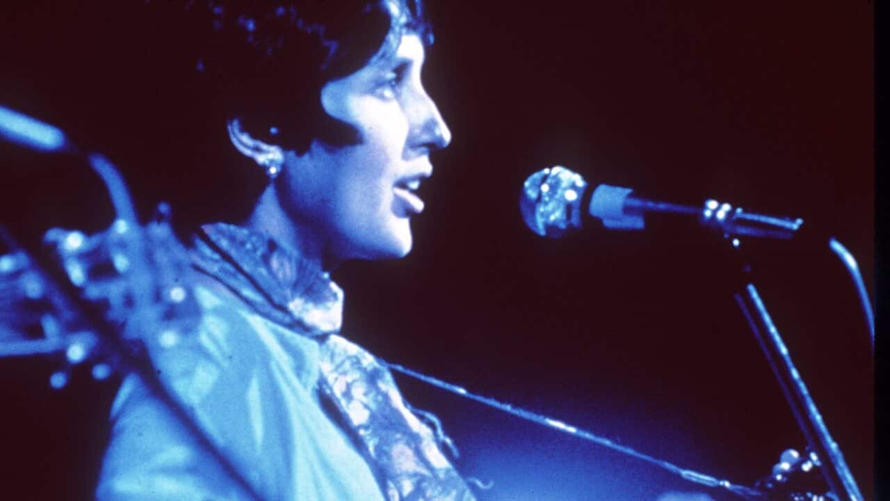 Joan Baez at Woodstock Festival of Arts and Music at Bethel, New York, August 1969