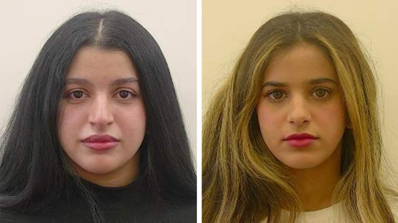 A split image featuring headshots of two women on either side.