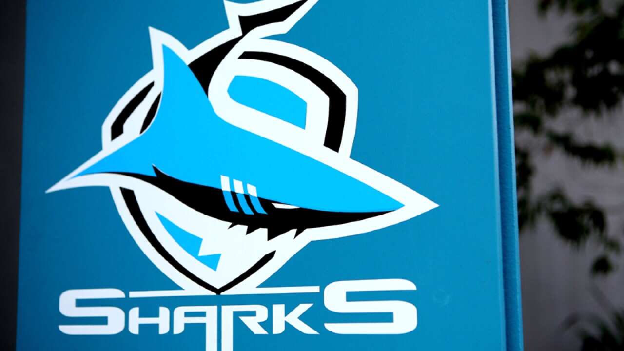 Cronulla Sharks logo outside Sharks Stadium in Sydney
