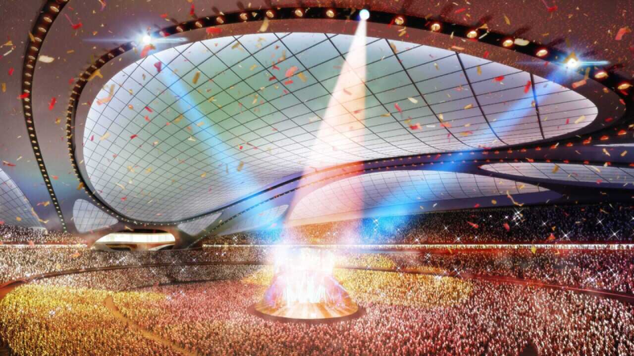 Artist rendering shows the main venue for the Tokyo 2020 Olympics