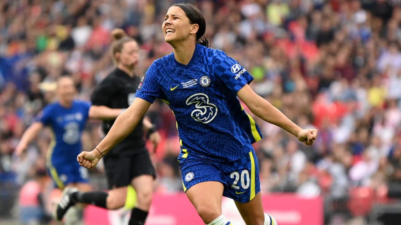 Sam Kerr celebrates a goal for Chelsea