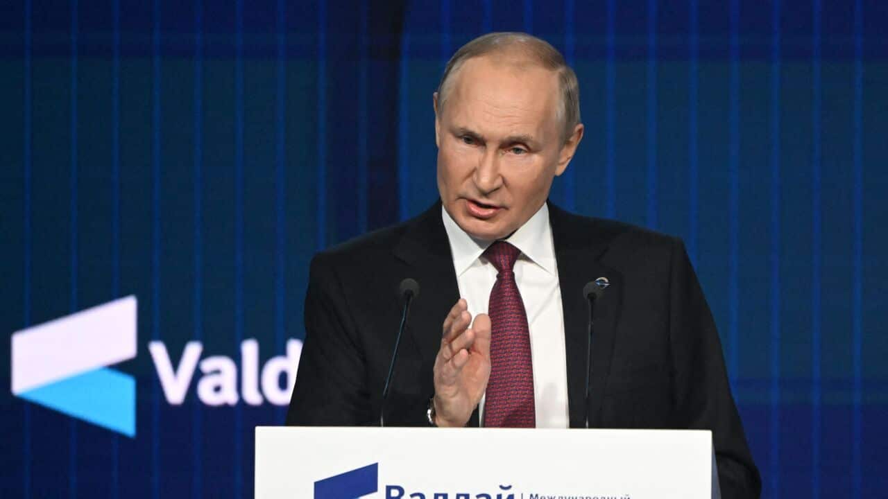 Russian President Vladimir Putin addresses the plenary session of the Valdai Discussion Club forum