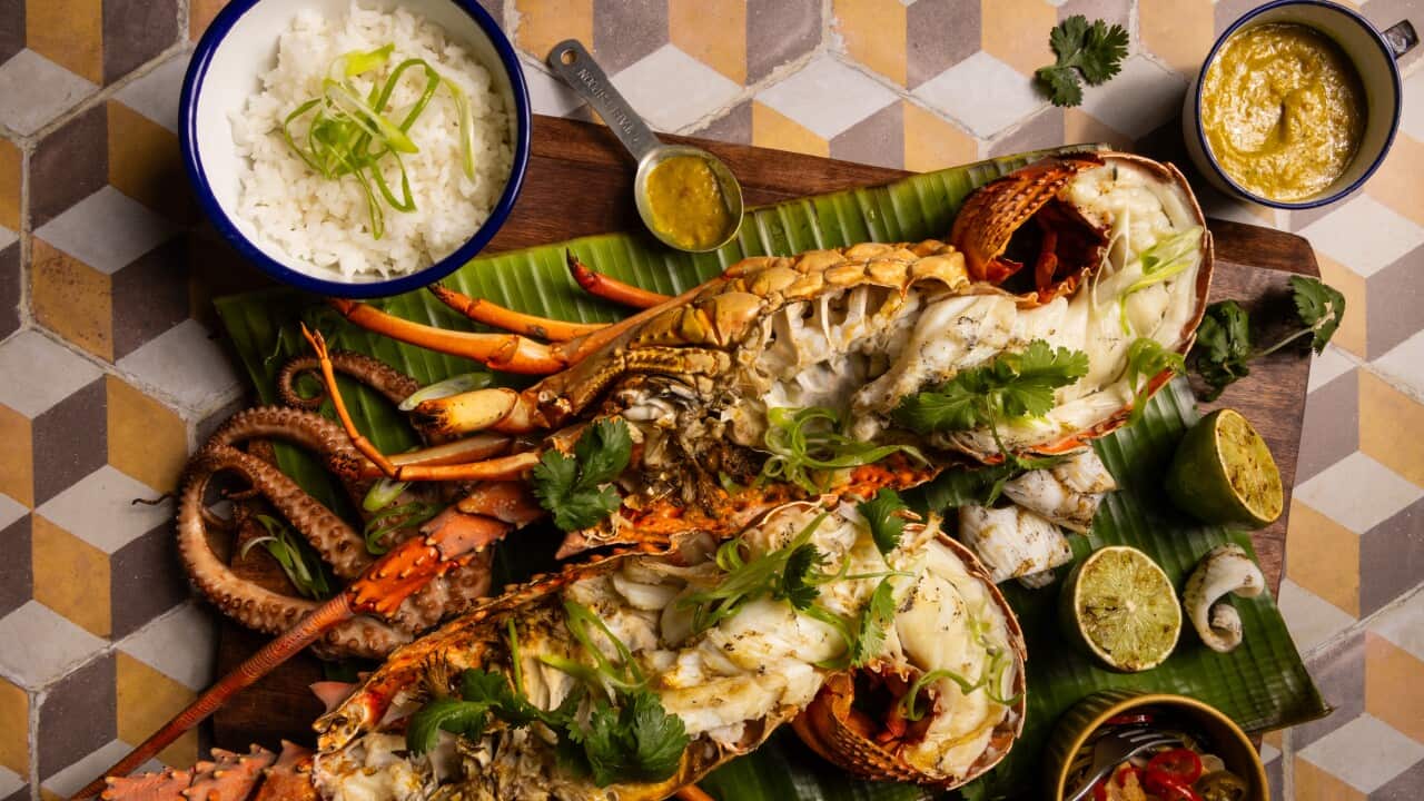 Seafood BBQ with curry dipping sauce