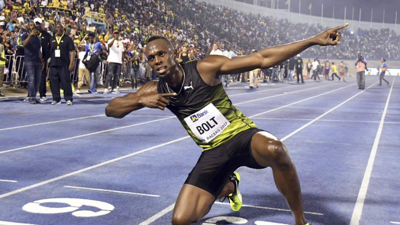 Jamaica's Usain Bolt celebrates in Kingston