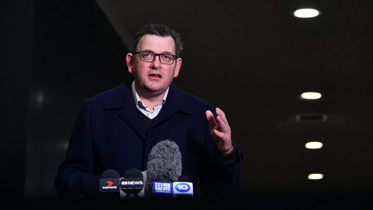 Victorian Premier Daniel Andrews speaks to the media during a press conference in Melbourne, Sunday, 8 August, 2021.