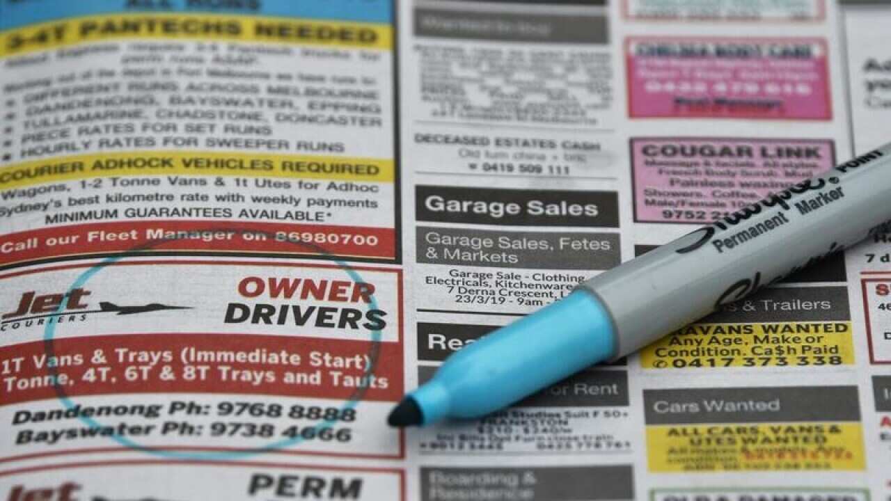 A classifieds job section in a newspaper