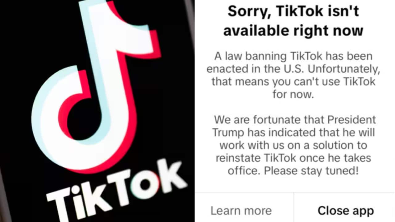 A composite image showing the TikTok app logo on the left and a message on the right