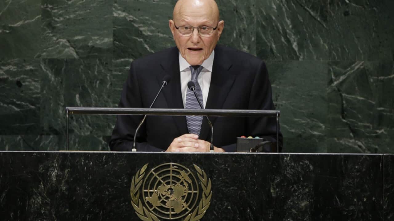 Lebanese Prime Minister Tammam Salam addresses the UN