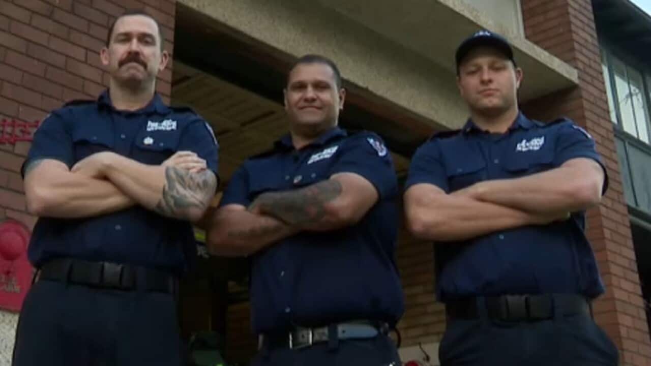 Firefighters Steve Dingle, Lance Tighe and Blake Mans