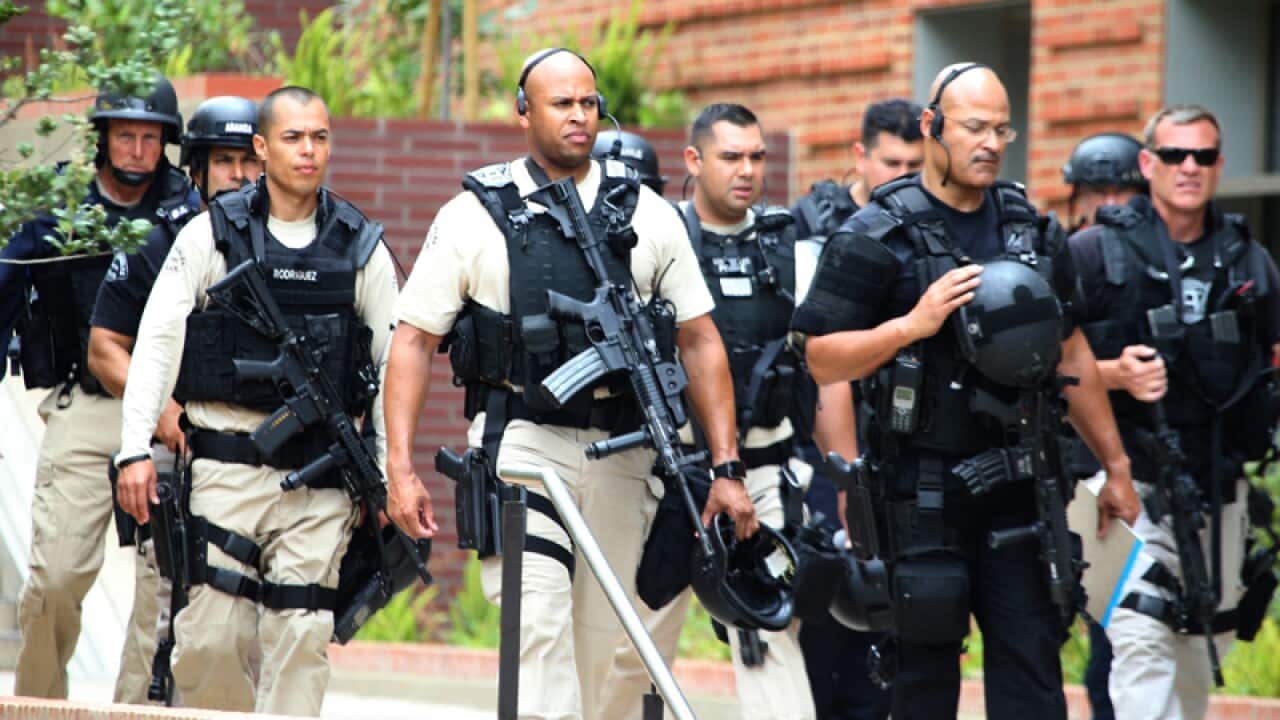 Law enforcement officers during a shooting at the UCLA campus