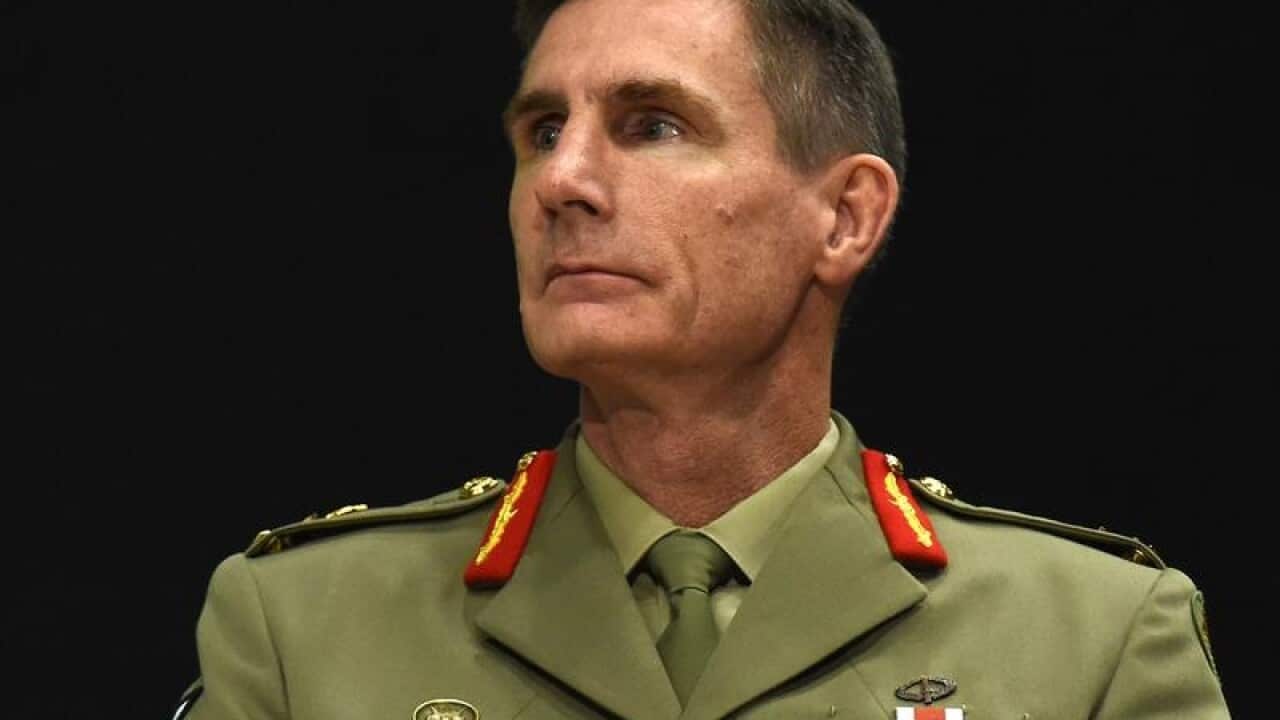 Chief of Army Lieutenant General Angus Campbell at a presentation.