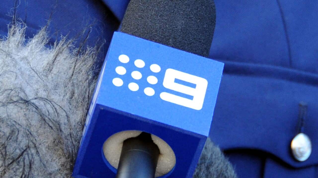 A Channel 9 microphone in Melbourne