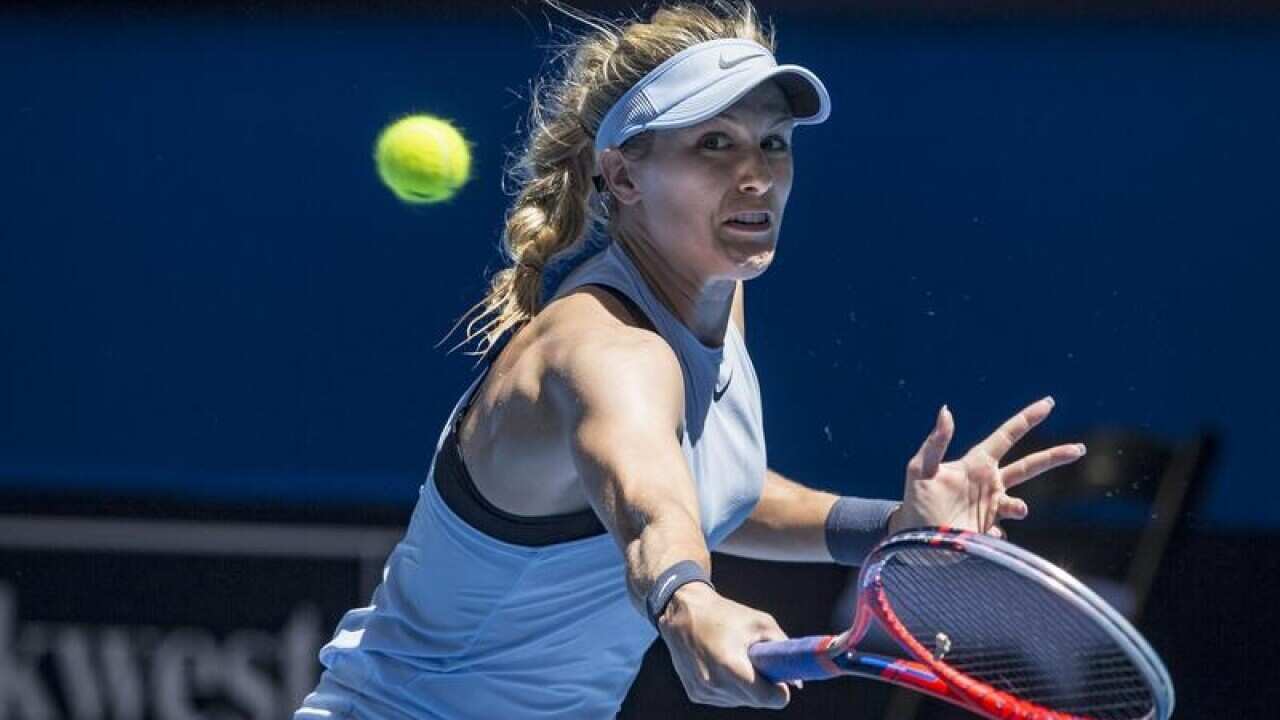 Eugenie Bouchard in action during the Hopman Cup