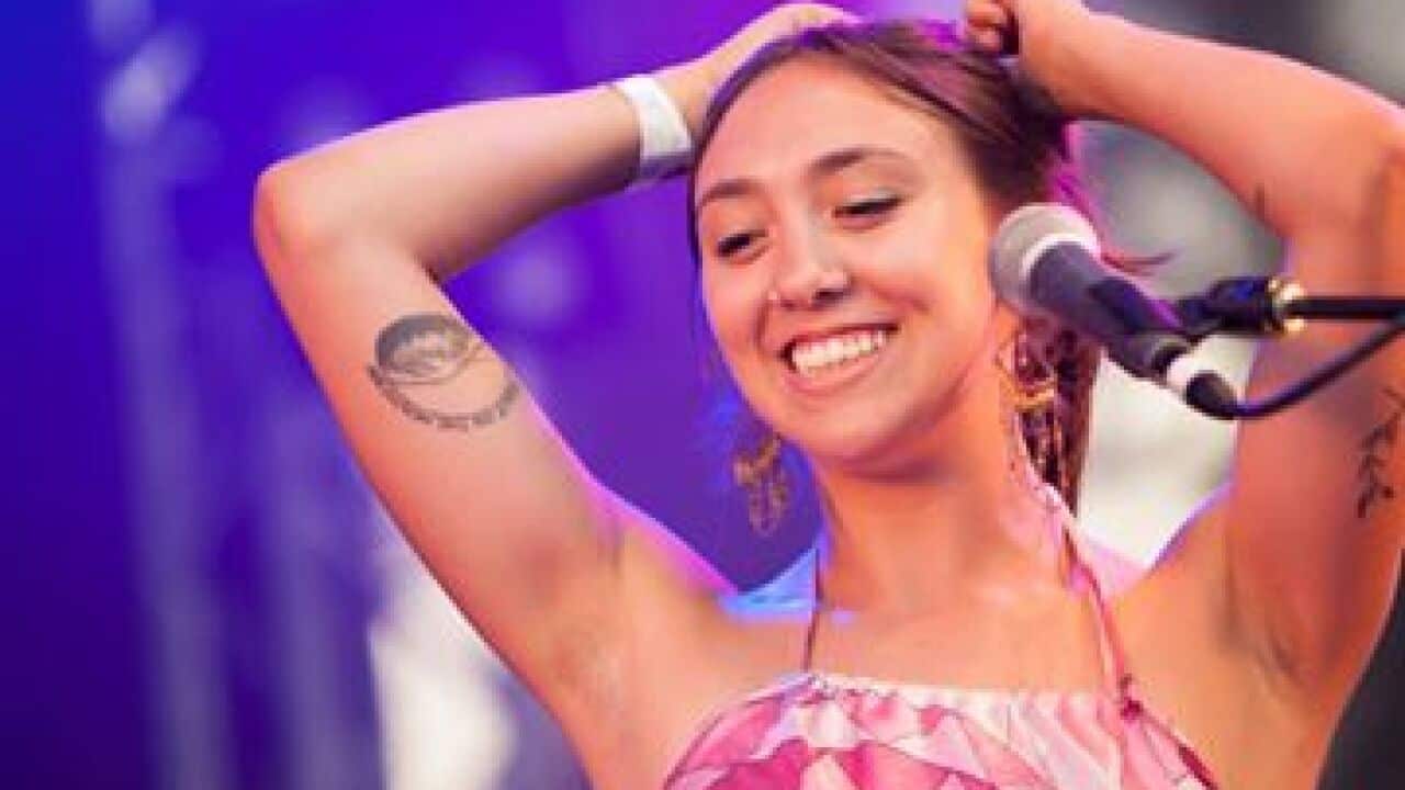 Alice Skye performing at Yalukit Wilum Ngargee. Photo by Steven Rhall.