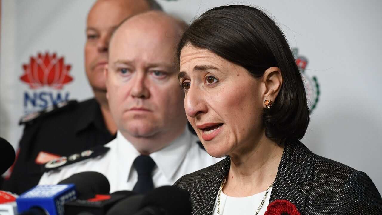 Premier Gladys Berejiklian talks to the media on Monday.