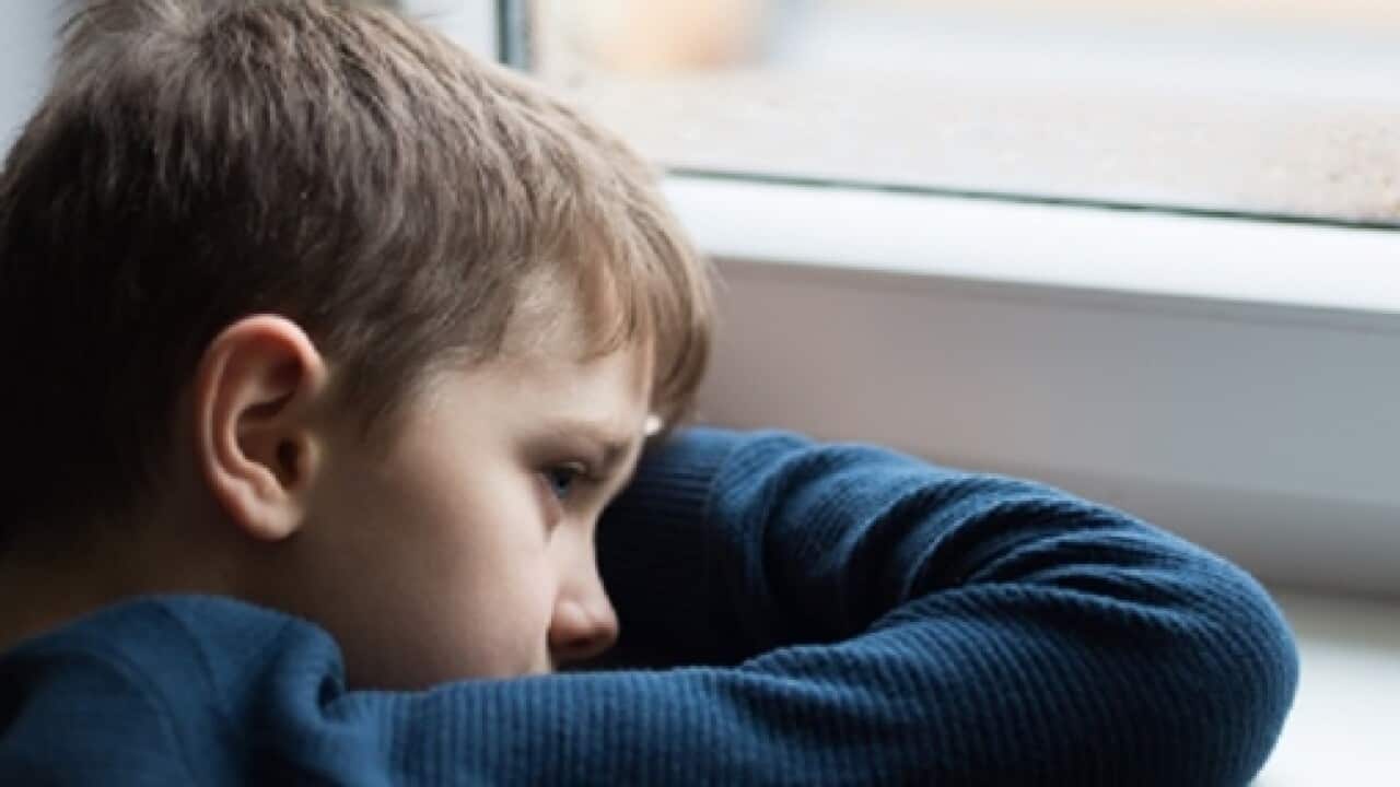 Sad alone little boy child