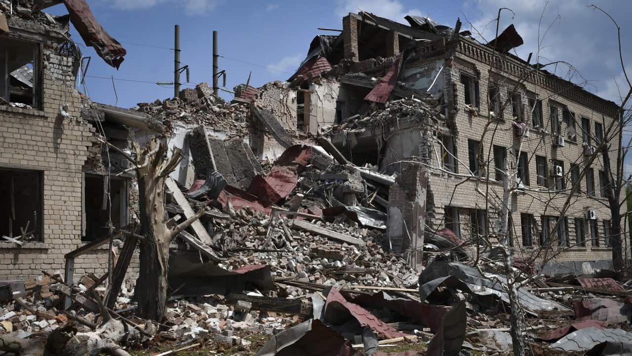 Destroyed houses are seen after Russian shelling.