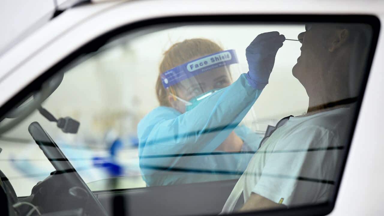 A person is tested for coronavirus at a Bondi Beach facility on Tuesday, 19 January, 2021. 