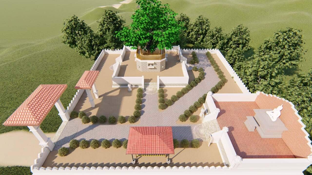 Architectural plan of the Bodhi Dhamma Buddhist vihara and the Bodhi wall built for the sapling of the sacred Jaya Sri Maha Bodhi in Bendigo Australia