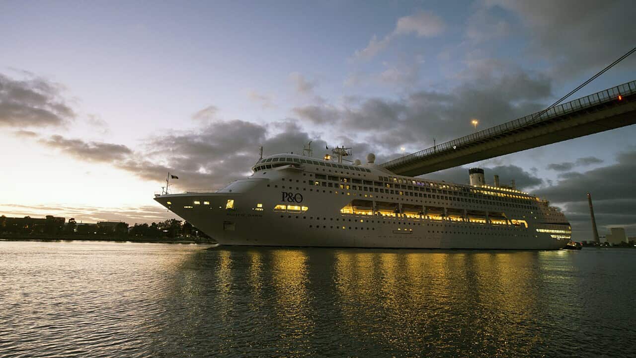P&O Cruises' Pacific Dawn sailing under the West Gate Bridge in Melbourne, Tuesday, November 3, 2015.
