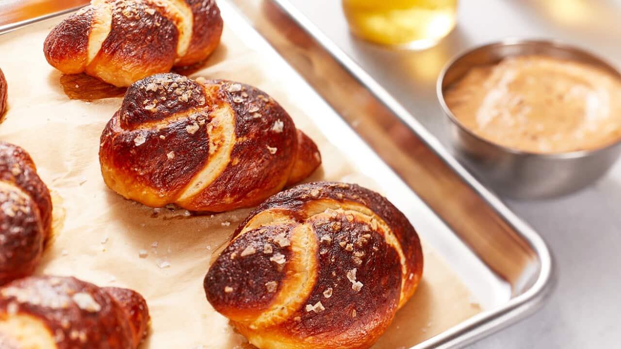 Soft pretzel knots with beer cheese