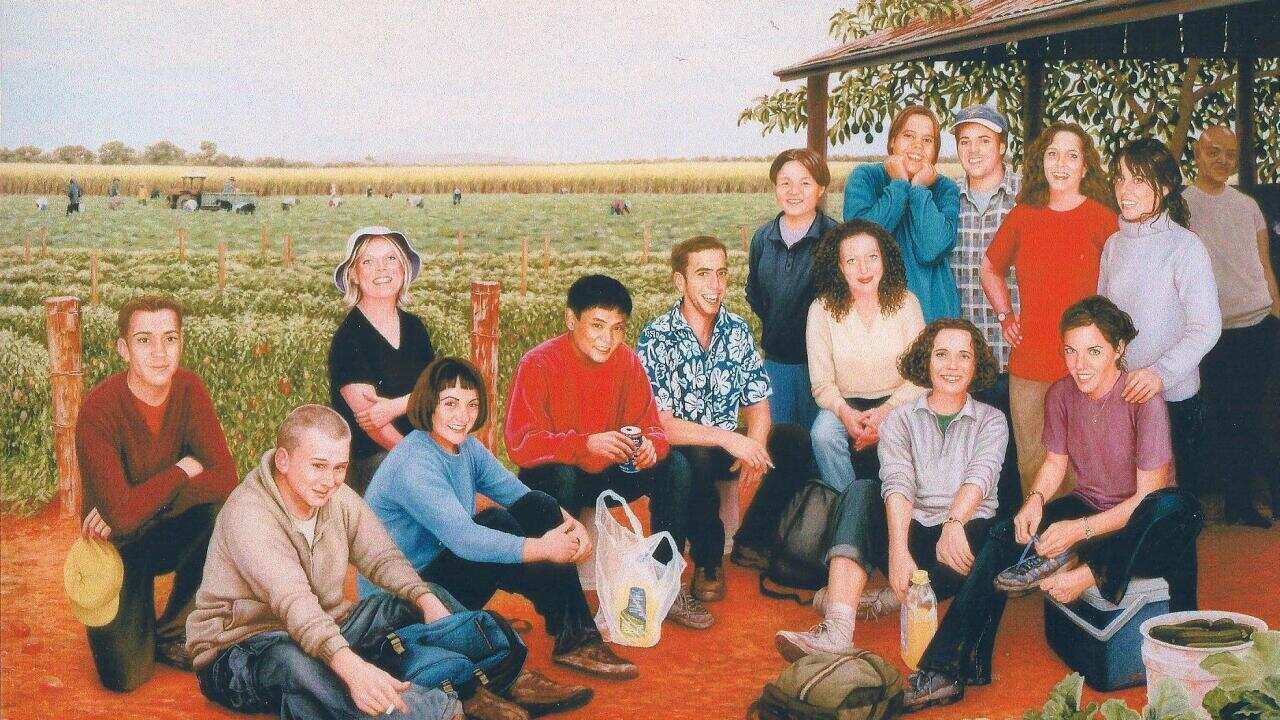 Sydney artist Josonia Paliatis painted this heart-tugging picture of the 15 victims of the Childers backpacker hostel fire in 2000 from photographs