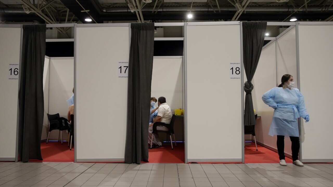 A vaccination centre in Belgrade, Serbia